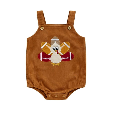 

Mioliknya Baby Thanksgiving Overalls Romper Football Turkey Embroidery Jumpsuit