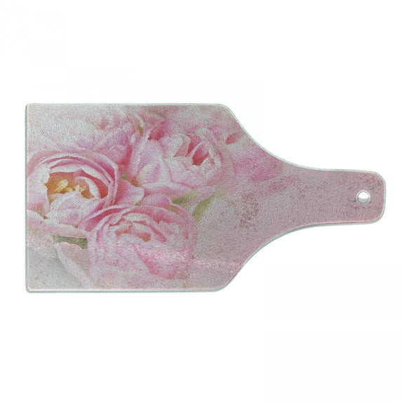 Vintage Rose Cutting Board, Grungy Tilted Nostalgic Flowers Leaves Illustration, Decorative Tempered Glass Cutting and Serving Board, in 3 Sizes, by Ambesonne
