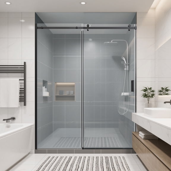 56-60" W * 74" H Frameless Single Sliding Shower Doors, Bathroom Sliding Shower Door, 5/16" (8mm) Thick SGCC Tempered Glass Door