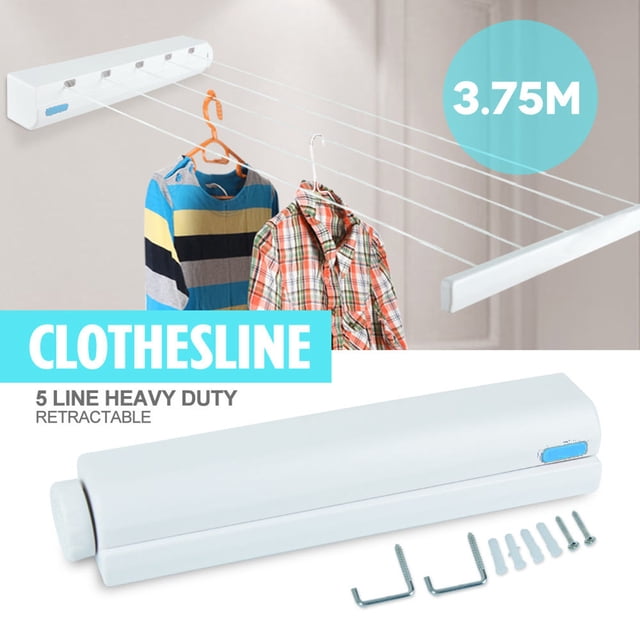 5 Cintre Pliage Stand Vêtements Séchage Rack Ligne Linge Sèche-Linge Intérieur Rétractable