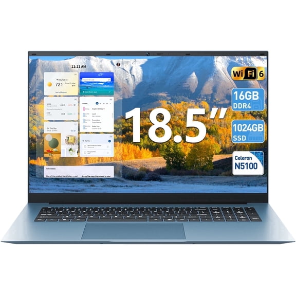 18.5" Window 11 laptop Computer, 6GB DDR4 128GB SSD, 4 Core Celeron CPU, 1080*1920 FHD IPS Screen, Backlit keyboard