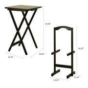 5-Piece TV Tray Table Set with Holder in Espresso (4 Trays, 1 Stand)