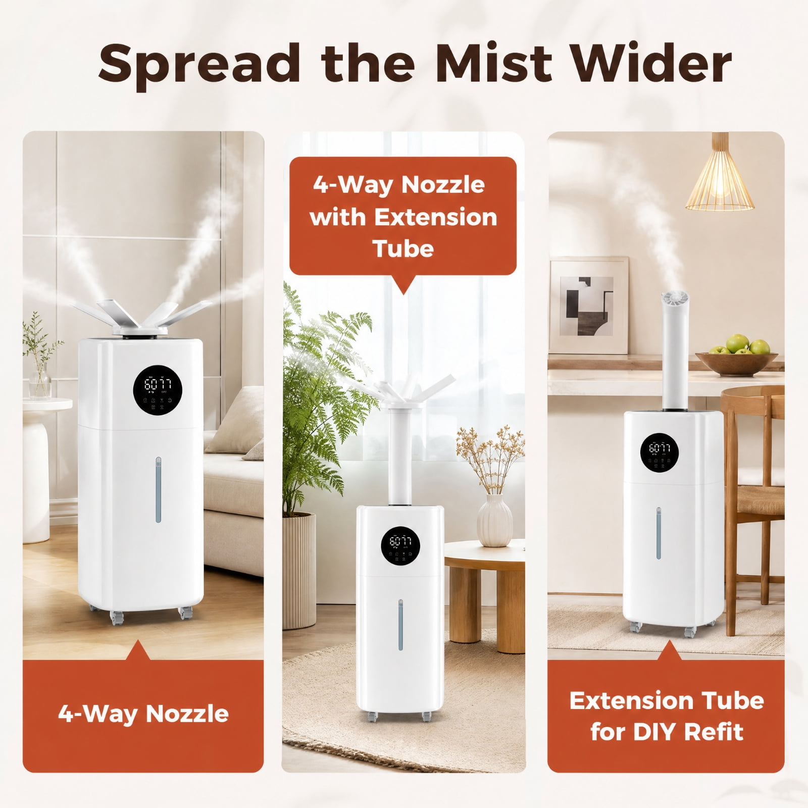 RUIE 5.5 Gallon Humidifier for Large Room, Cool Mist Humidifier for Home Bedroom with 360 Degree Nozzles and Wheels, Top Fill Humidifier with Remote and Timer, 2000 Sq Ft, White