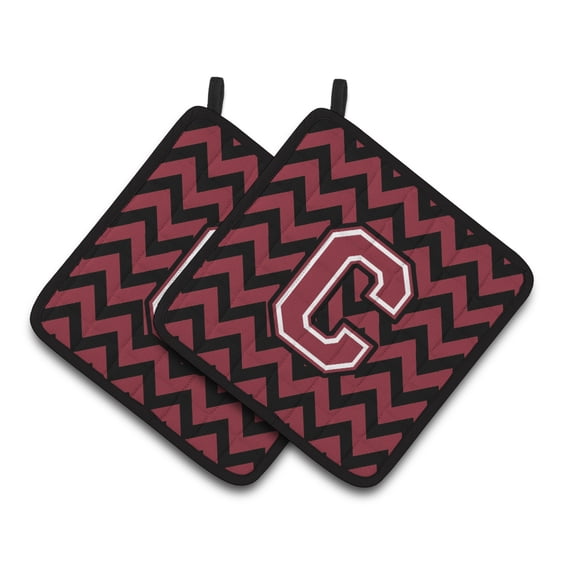 Carolines Treasures CJ1052-CPTHD Letter C Chevron Garnet and Black Pair of Pot Holders, 7.5HX7.5W, multicolor