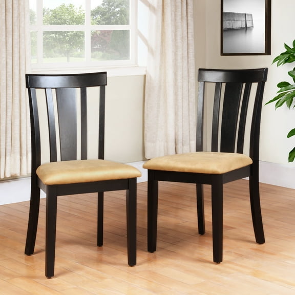 Weston Home Lexington Panel Back Wood Dining Chair, Set of 2, Beige and Black