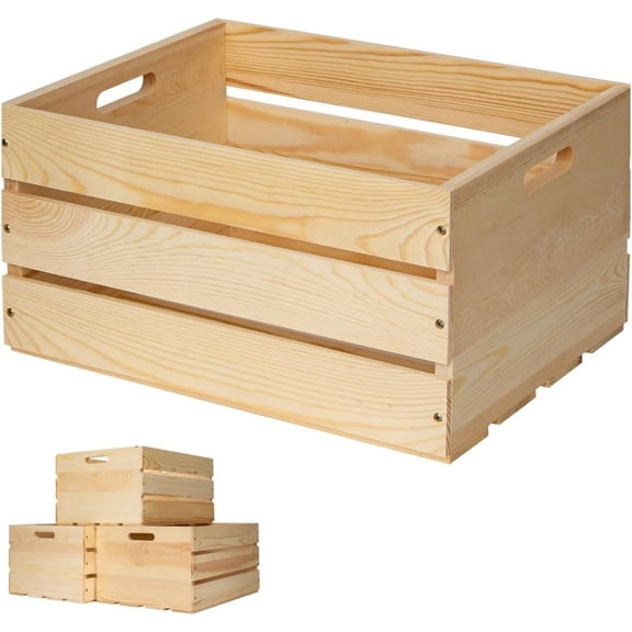 1 count Large Pine Crates For Storage, Unfinished Wooden Crates