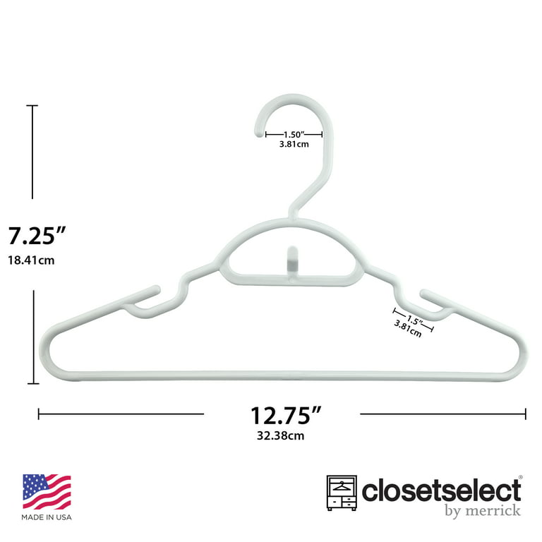 Heavy Duty Plastic Hanger with Attachable Hook, White 10 pk Made in USA