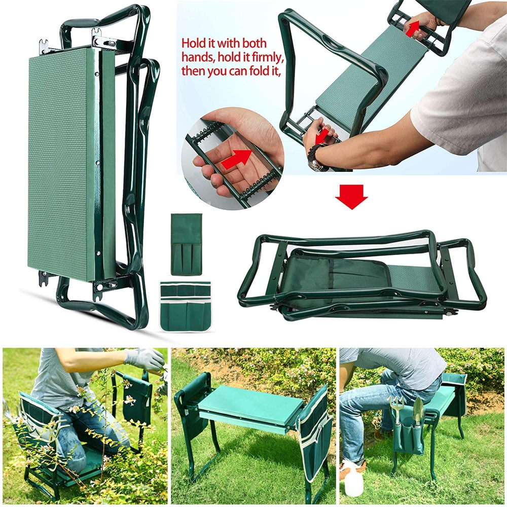Folding Garden Kneeler Bench Kneeling Soft Seat Tool Stool Storage Bag Green New 