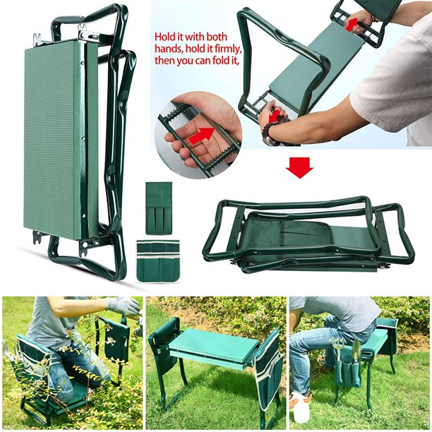 Garden Kneeler and Seat Stool Heavy Duty Garden Folding Bench with 2 Tool Pocket and Soft EVA