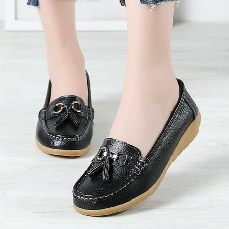 

FZM Women shoes Womens Comfort Walking Flat Loafer Slip On Leather Loafer Comfortable Flat Shoes Outdoor Driving Shoes