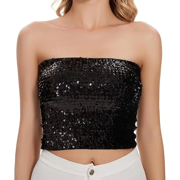 Tops cortos con lentejuelas brillantes para mujer, tops de tubo metalizados, top tipo corsé de sirena con purpurina sin tirantes para fiestas, clubes, Navidad, 30 x 30 cm