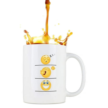 Whimsical Gift World Funny Coffee Cup/Mug, Emoji Smiley Face, Leak Proof with Large Handle, Humorous and Unique Novelty Gag Gift for Moms, Dads, Boys, Girls, Boss, Office and Others, 16 oz,