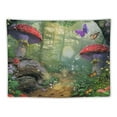 thumbnail image 5 of Nawypu  Mushroom Tapestry, Enchanted Nature Pathway Butterflies Landscape Rocks, Fabric Wall Hanging Decor for Bedroom Living Room Dorm, Tan Green Red, 5 of 6