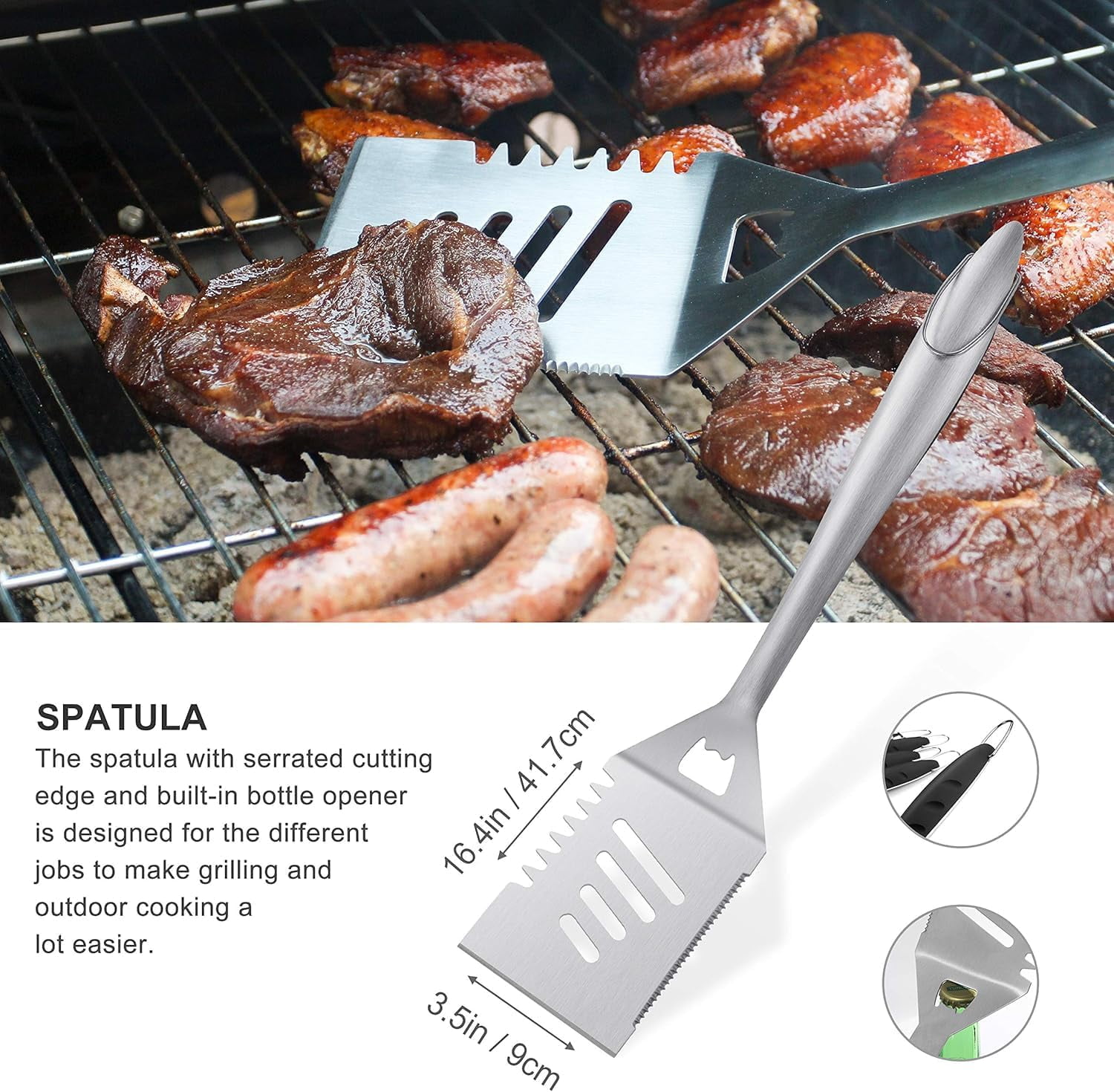 Grilljoy 8PCS Heavy Duty Stainless Steel Grill Accessories Set with Spatula - Pefert Christmas Grill Gifts Set for Man