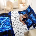thumbnail image 4 of jejeloiu 3D Console Lovers 7-Piece Bedding Comforter Set,Blue Pixel Grid King Bedding Sets For Boys Reversible, 4 of 7