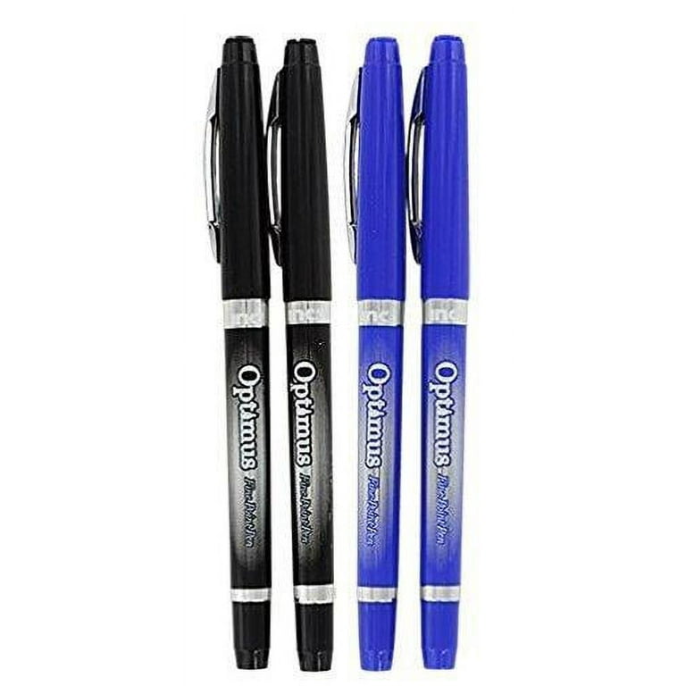 I-N-C Optimus 4 Felt Tip Fine Point Pens 2 Black/2 Blue - No Bleed Ink 