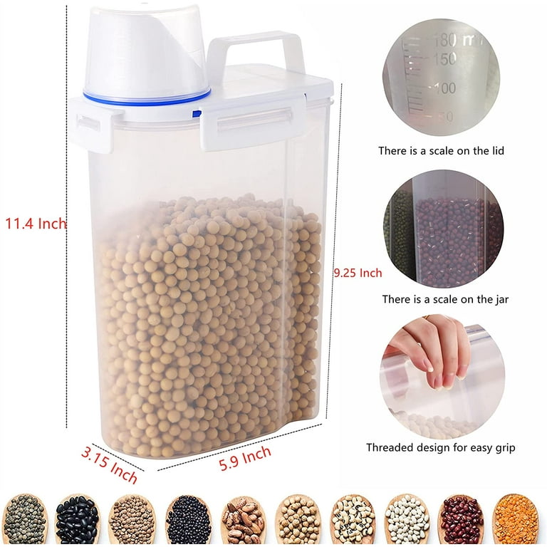 4 Pack Cereal Storage Container Set with Lid,Food Containers With Measuring  Cup for Flour,Sugar,Grain,Rice&Baking Supply-Airtight Kitchen & Pantry