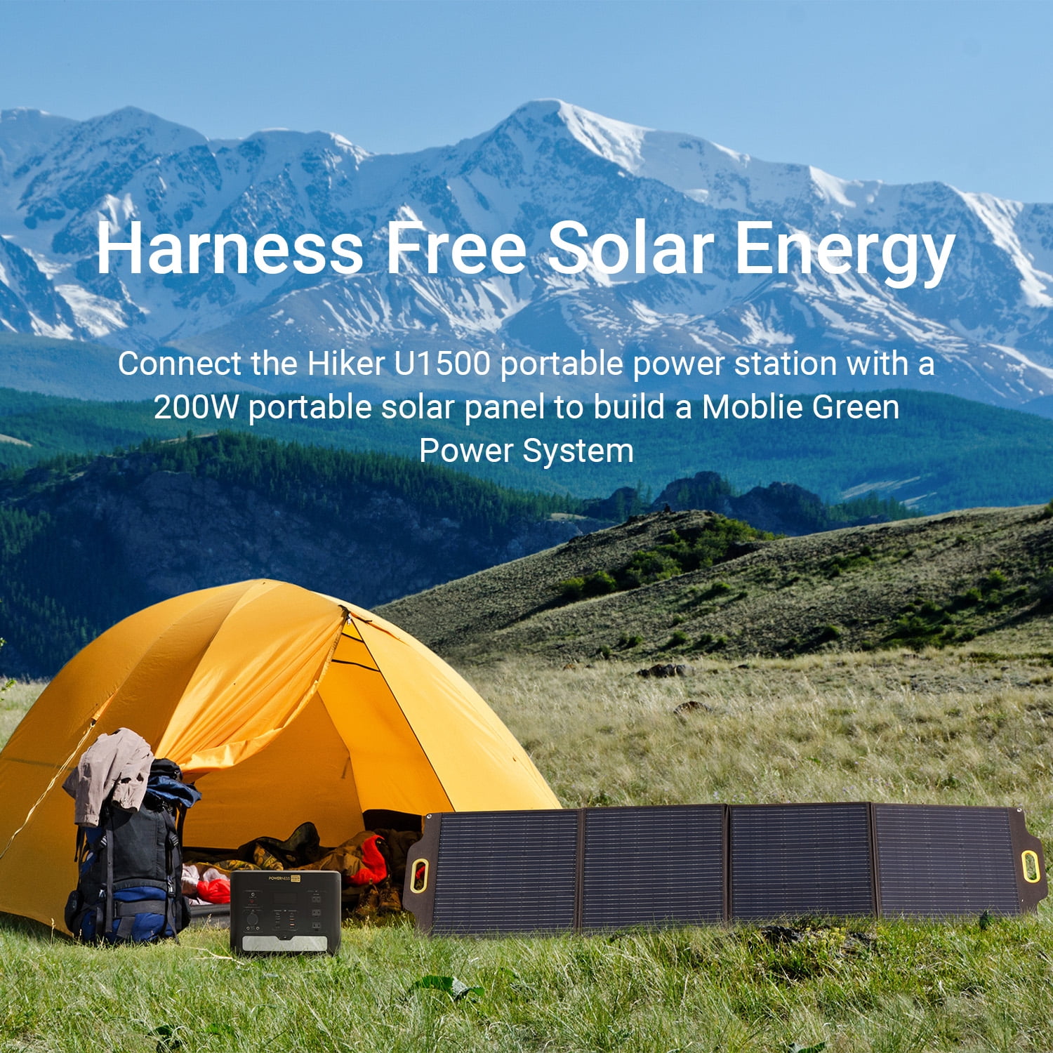 Powerness Portable Power Station Hiker U1500, 1536Wh Solar Generator LiFePO4 Battery Powered Generator with 3x1500W AC Outlets (Surge Power 3000W) and PD 100W In/output for Outdoor Camping, Emergency