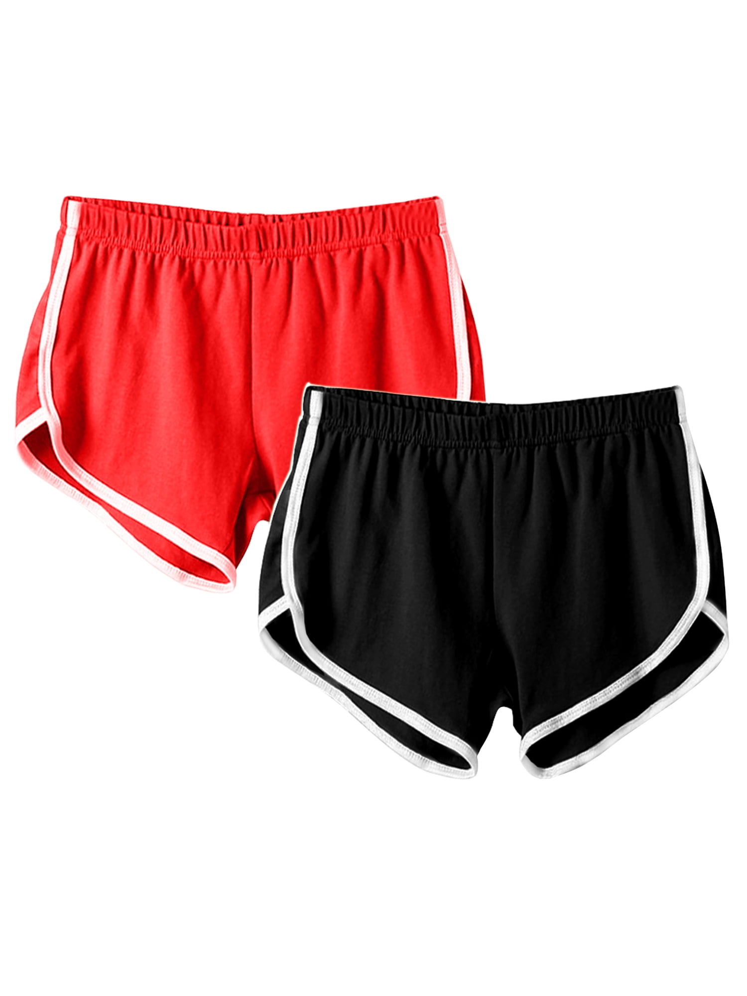 Women Sport Short Fitness Running Short Pants Outdoor Elastic Summer Sport Girl-Black & Black S