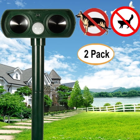 Grtsunsea 2Pcs Solar Power Dog Cat Repeller Dual Ultrasonic PIR Infrared Sensor Animal Repellent Deterrent Scarer Yard Garden