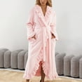 thumbnail image 2 of VNKIDY Women Robes Solid Color Casual Plush Robe Long Sleeve Thermal Bathrobe Elegant Sleepwear With Pockets Housecoat For Home Comfort Soft Robes, 2 of 7