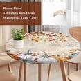 thumbnail image 4 of Gray Orange Pumpkin Fall Round Tablecloth, Fitted Table Cover with Elastic for 36"-44" Round Tables, Thanksgiving Floral Leaves Retro Table Cloth Outdoor Indoor Dinning Party Waterproof Tablecloths, 4 of 7