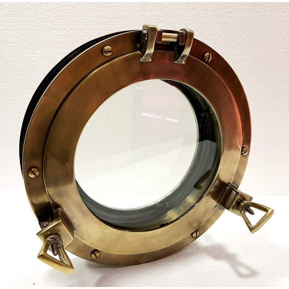 12" Canal Boat Porthole Window Antique Brown Door Window Glass Porthole Home Decor (Antique Brown)