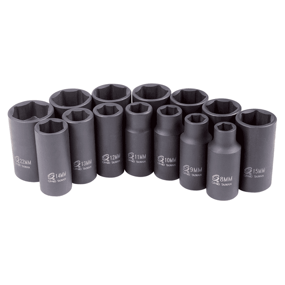 Sunex 3328 14-Piece 3/8" Drive Metric Mid-Depth Impact Socket Set