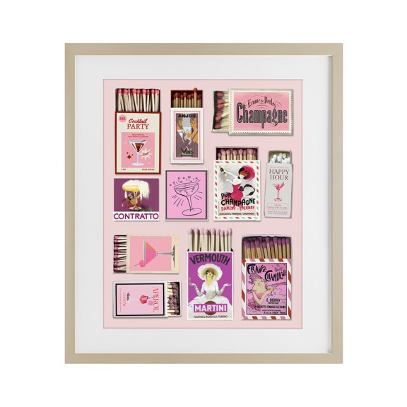 Stupell Industries Art Deco Champagne & Cocktail Matchboxes Birch Framed Print Under Glass, 17 x 21, by CAD Designs
