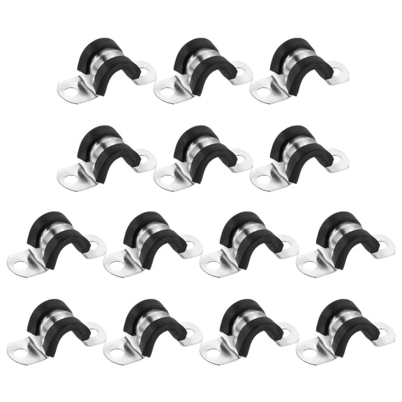 14Pcs 8mm(5/16") Stainless Steel Rubber Coated Cushioned Insulated Cable Clamp 2 Hole U-Tube Strap Clamp, Black