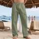 thumbnail image 4 of Ceisia Men's Spring Summer Solid Color Gift Workwear Pants - Straight Leg Button Waist Pocket Elastic Waist Casual Pants, 4 of 8