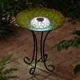thumbnail image 3 of SOLAR PEACOCK GREEN GEOMETRIC GLASS BIRD BATH WITH STAND, 3 of 3