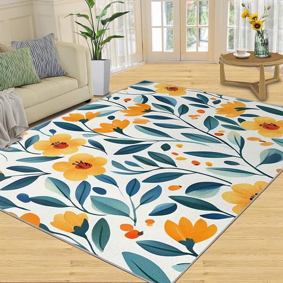 Floral Rugs, Bright Bloom Area Rug, Botanical Decor Rugs for Living Room, Bedroom Rug & Home Decor, Indoor Carpet, Washable Low-Pile & Non Slip 2 x 3ft