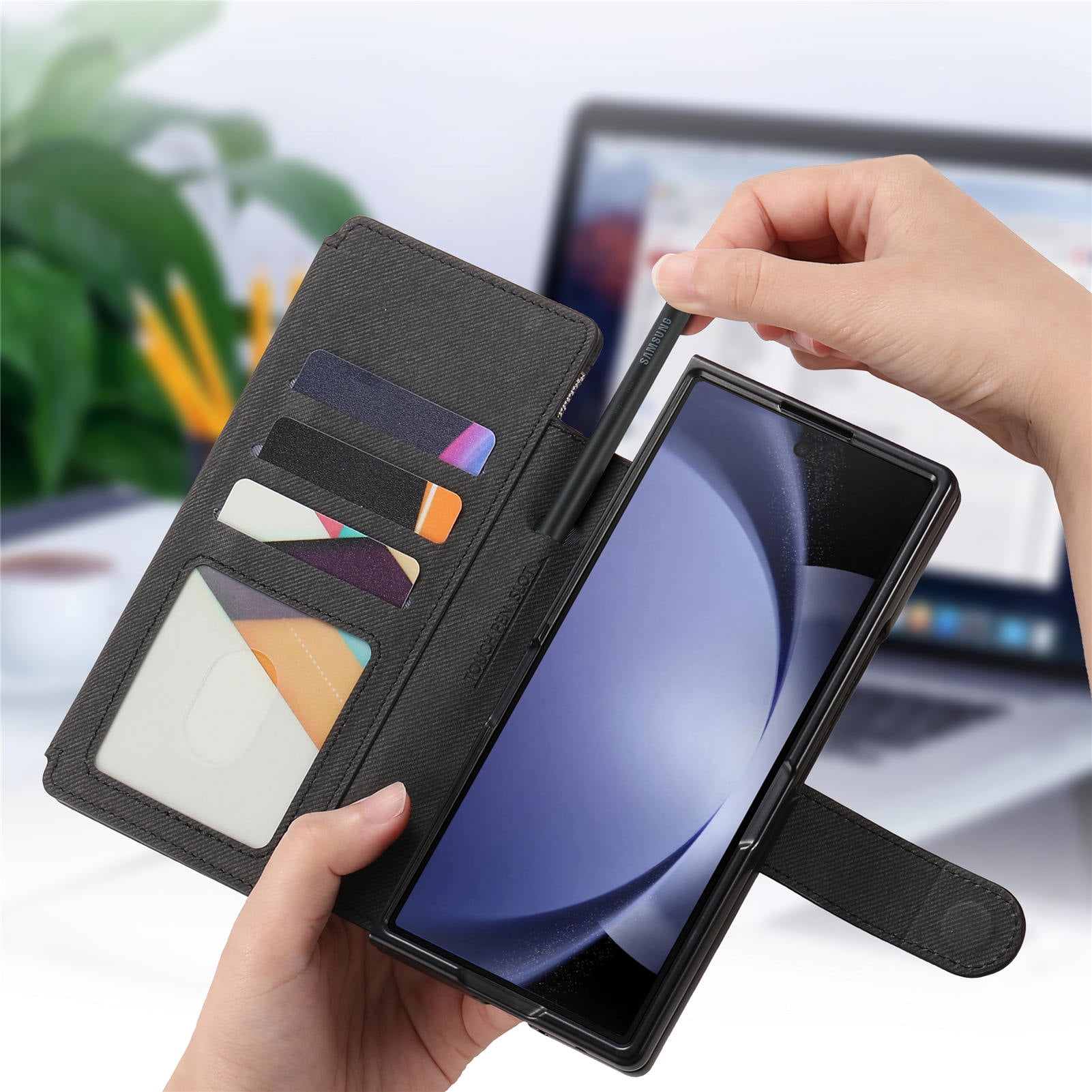 For Samsung Galaxy Z Fold 6 Phone Case,2-in-1 Magnetic Detachable Flip,Flip Folding Kickstand,With Card Slots,Zipper Pocket,Ring Holder,Fit Wireless charging,Shockproof Phone Case,Black