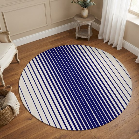Blue Vertical Lines 5FT Round Area Rugs for Living Room Modern Abstract Geometric Minimalist Stripes Ultra-Thin Non-Slip Round Rugs Washable Low Pile Circle Carpet for Bedroom Kitchen Nursery
