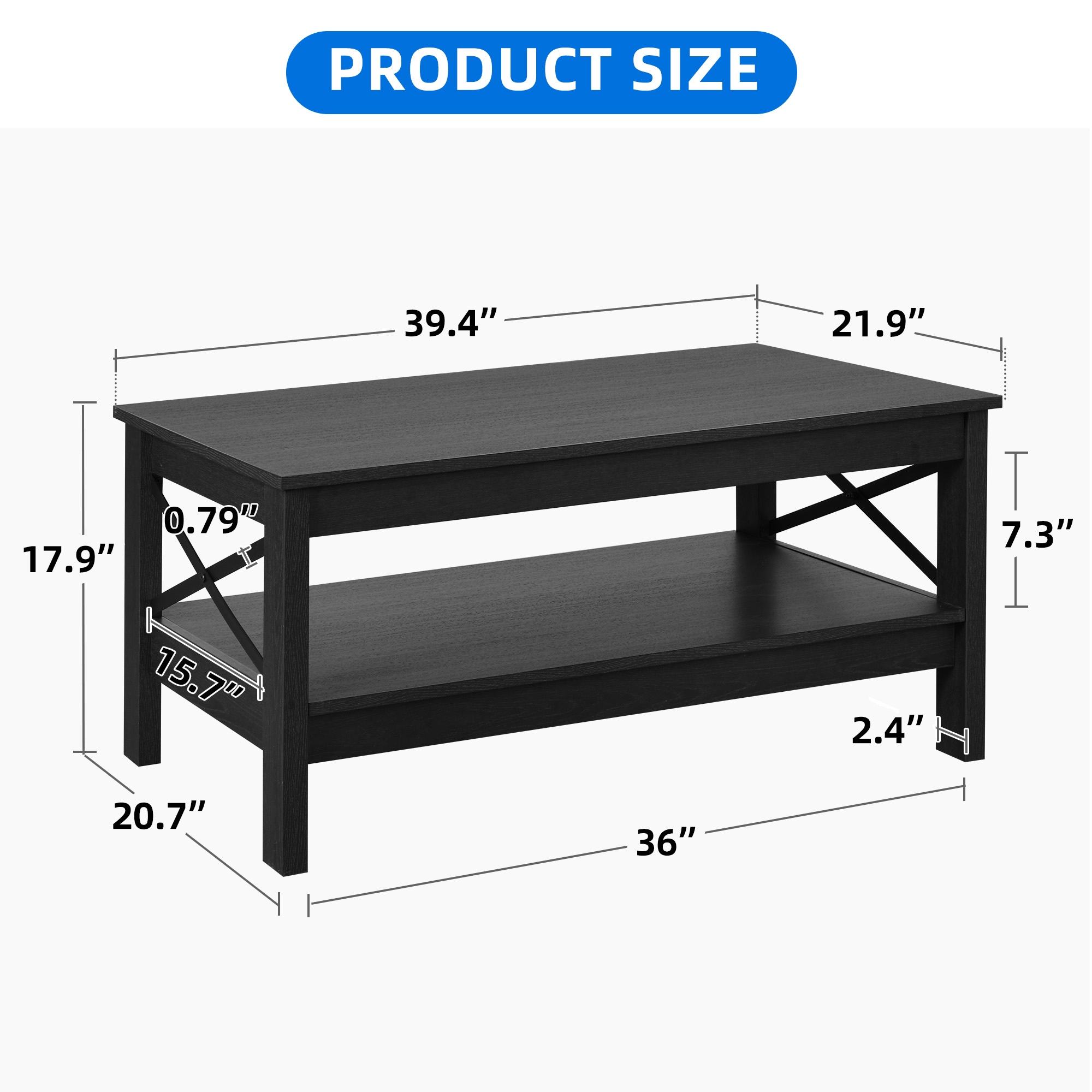 Dextrus Farmhouse Modern Coffee Table with Storage, Black photo 8