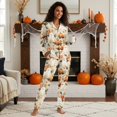 thumbnail image 4 of Yuyamidu Ghost Pumpkin Button Sleepwear Sets Women Loose Fitting Pajamas for Vacation Jogger 2 Pieces Halloween V Neck Sleep Shirt Nightwear Size XL, 4 of 9