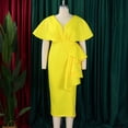 thumbnail image 4 of AURA Plus Size Summer V Neck Ruffle Evening Dress Elegant High Waist Beaded Banquet Party Gown XL XXXL, 4 of 10