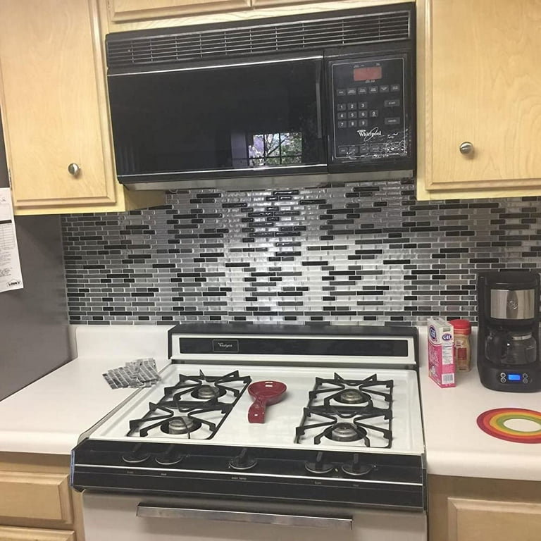 Crystiles Black, Deep Grey and Brushed Silver 12 in. x 12 in. Peel and Stick Vinyl Wall Tile Backsplash, Crystiles Black, Deep Grey and Brushed Silver 12 in. x 12 in. Peel and Stick Vinyl Wall Tile Backsplash,