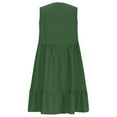 thumbnail image 5 of Pleated Party Dresses for Curvy Women Sleeveless Ruffle Tiered Layered Knee Length 2025 Midi Dresses V Neck Cotton Linen Evening Gauze Dresses Dark Green XXL, 5 of 6