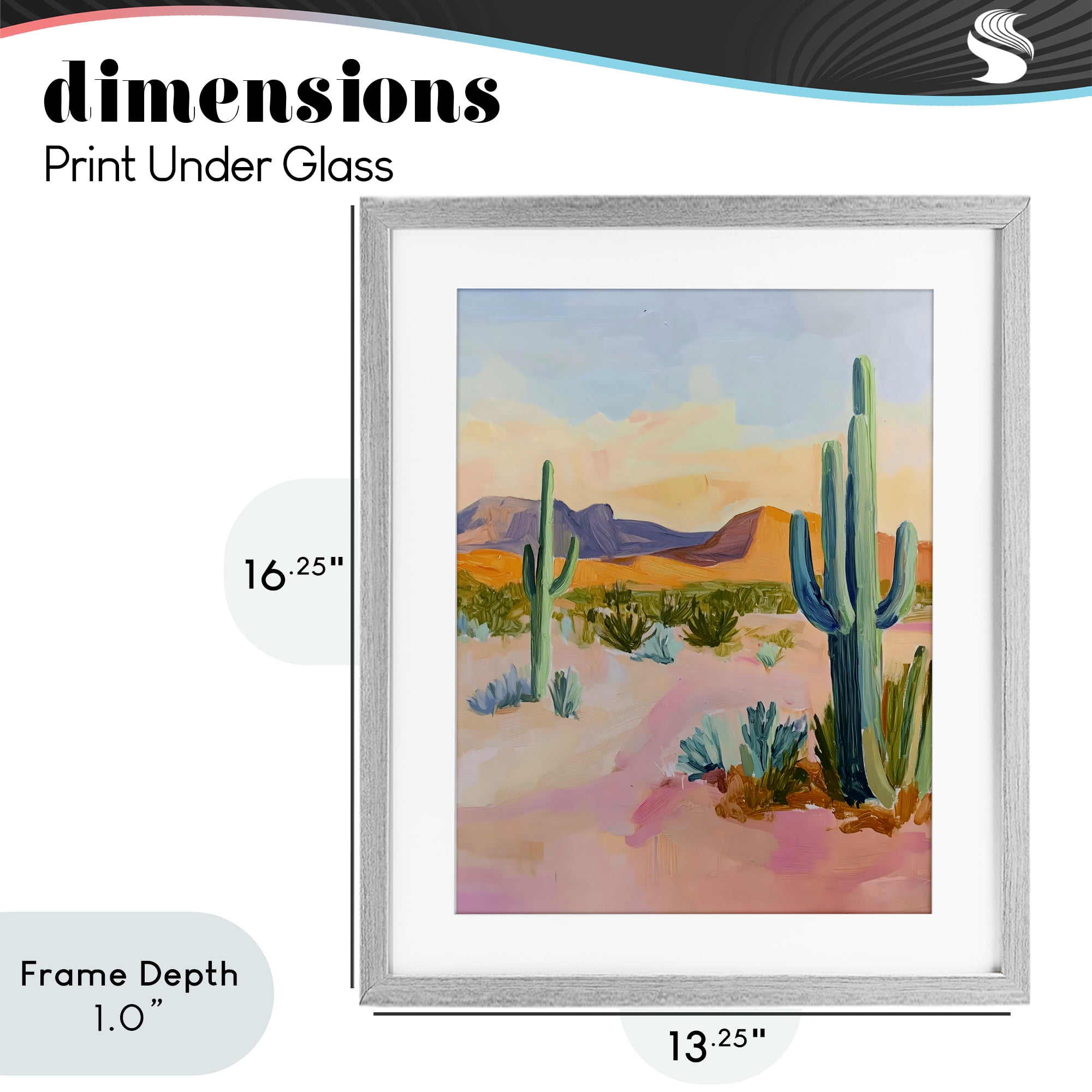 Stupell Industries Cactus Desert with Soft Sunset Gray Framed Print Under Glass, design by The Prints Vibe