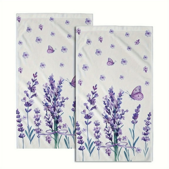 2pcs Lavender Flower Dish Towels, Absorbent Dish Towels, Lavender Kitchen Gifts Purple Kitchen Hand Towels Lavender Lovers Gift for Farmhouse Kitchen Decor Home Decor
