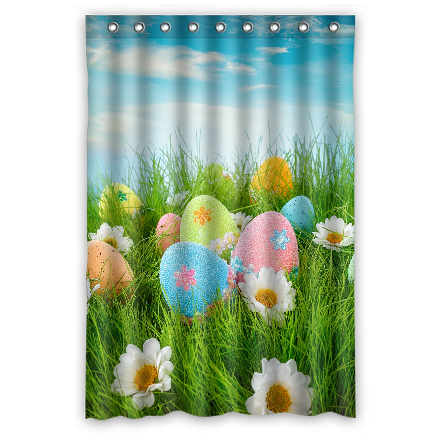 Easter Eggs Grassland Outdoor Shower Curtain Waterproof Fabric Bathroom Mat Set 