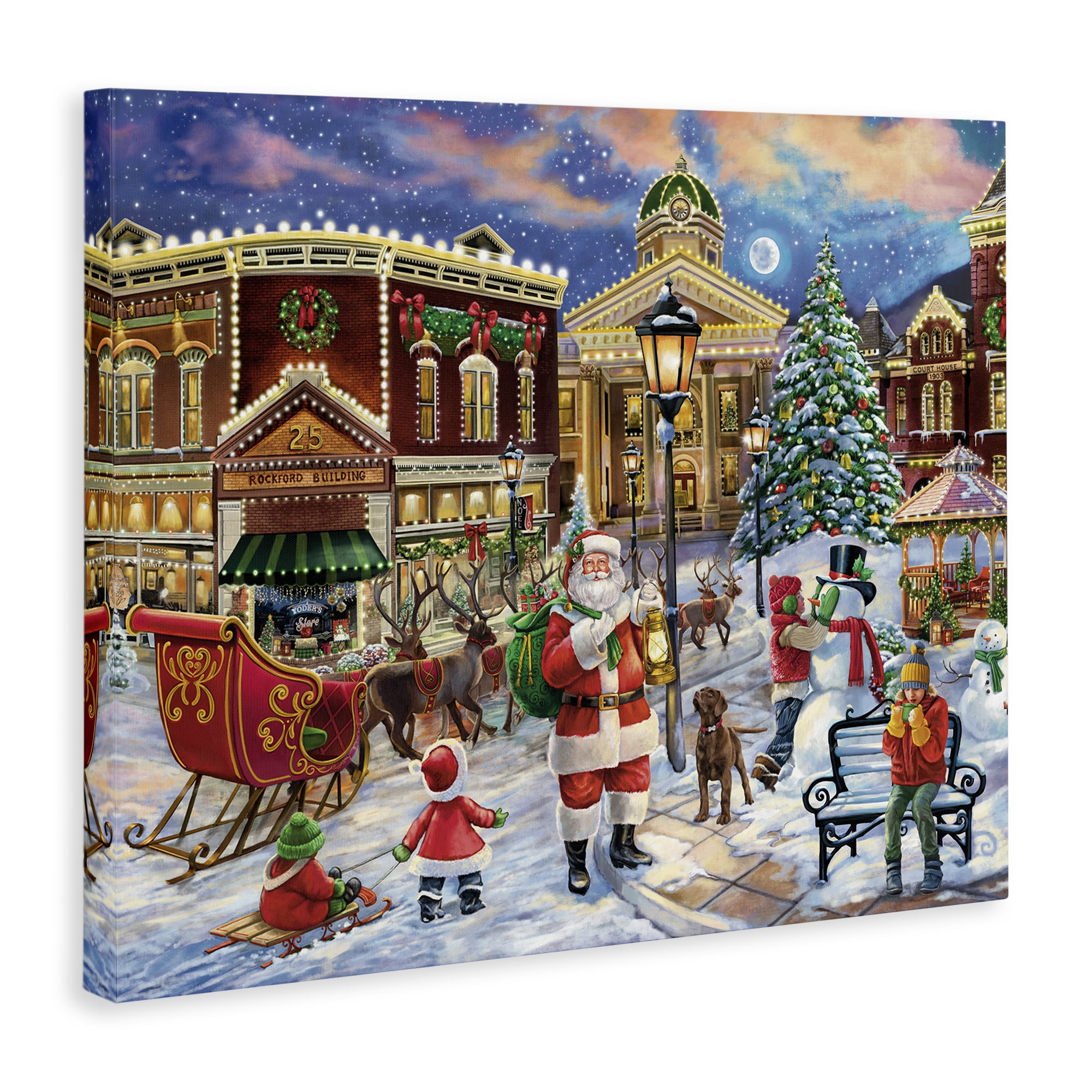 Stupell Industries Santa in Town Square Holiday Painting Gallery Wrapped Canvas Art Print Wall Art, 30 x 24
