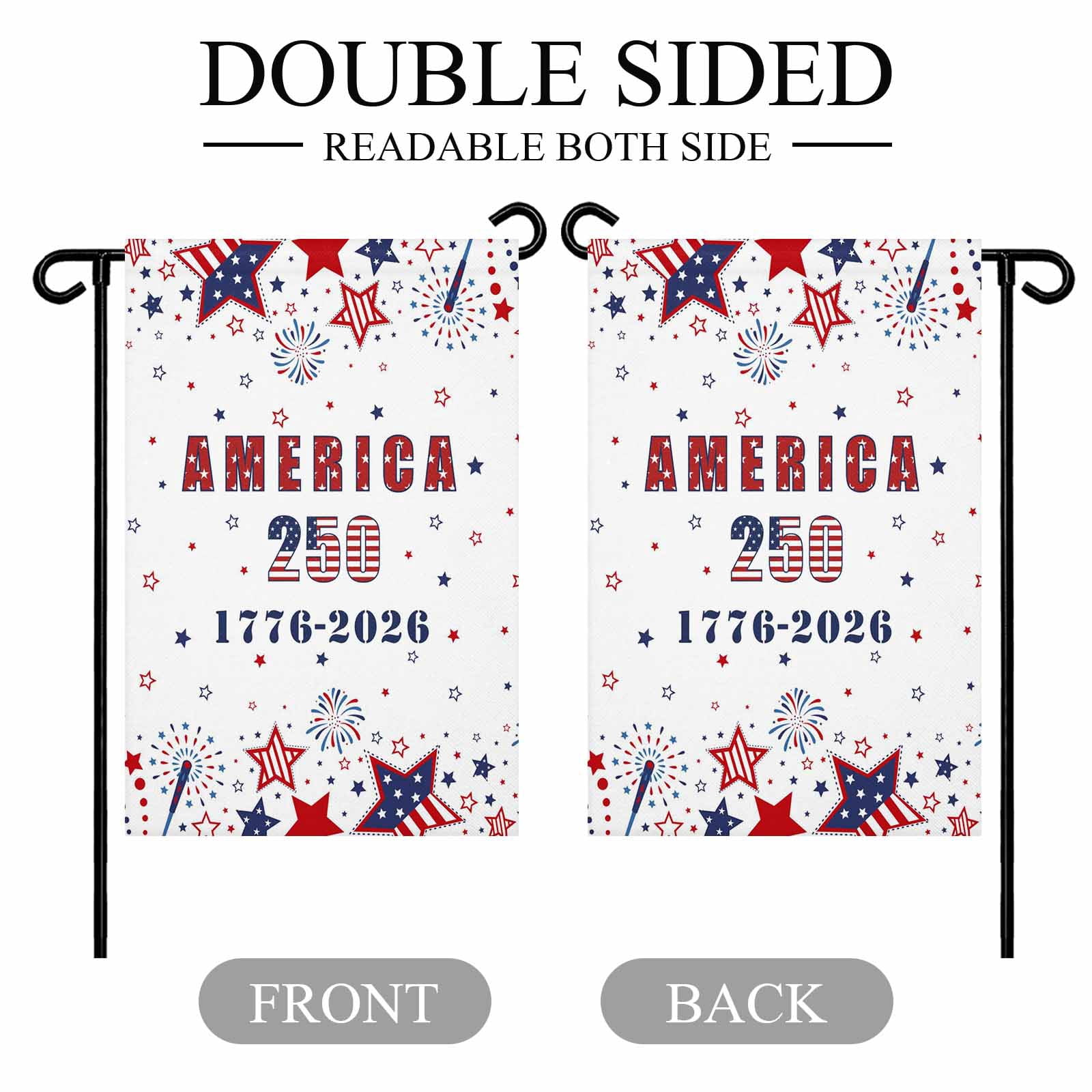 4th of July Garden Flags Patriotic Stars Fireworks Garden Flag Double Sided Welcome Flag America 250th USA Flag Independence Day Yard Flags for Outdoor Lawn Porch Memorial Day Decor 28x40 Inch