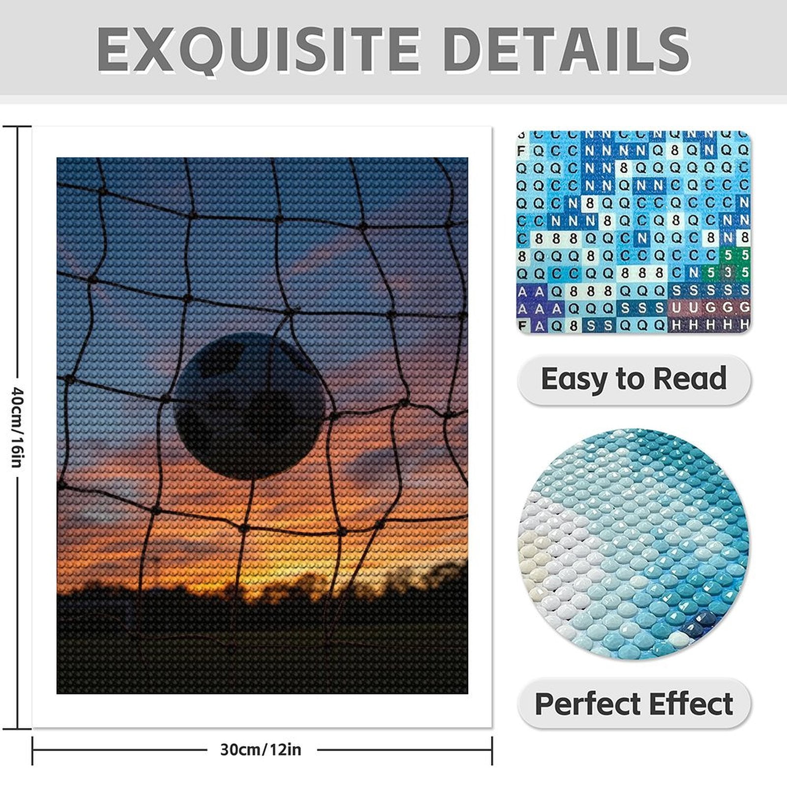 Diamond Art Kits for Adults - 5d Soccer Ball Sunset In Goal Net Diamond Painting for Adults, Diamond Art for Adults Beginners, Diamond Painting Kits for Adults for Home Wall Decor