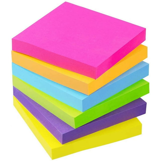 Notas adhesivas Notas autoadhesivas 3x3 6 notas adhesivas de varios colores brillantes 6 blocs de 100 hojas/bloc, colores aleatorios