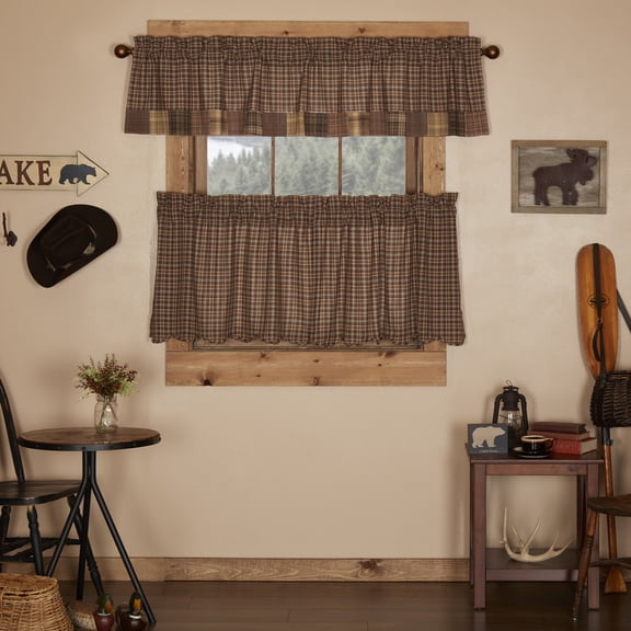 VHC Brands Prescott 3 PC Russet Curtain Set (1 Valance 16x72 and 2 Tier 24x36)