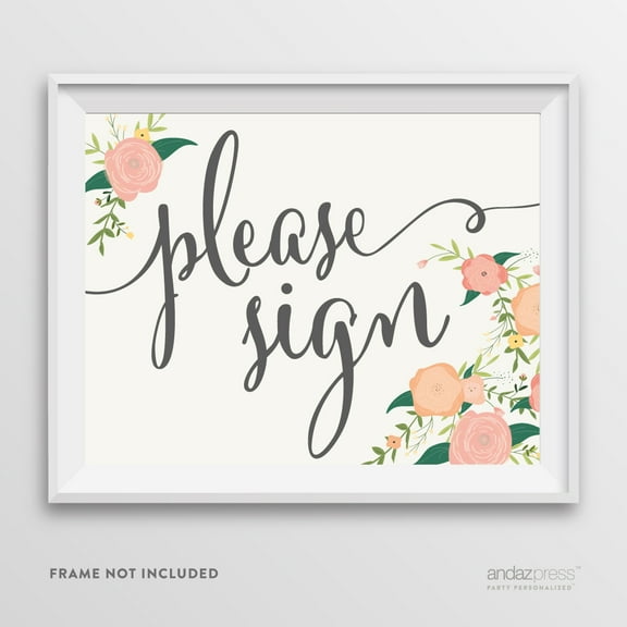 Please Sign Floral Roses Wedding Party Signs