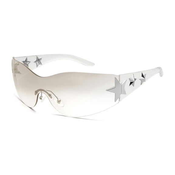 Rimless Wrap Around Fashion Sunglasses, Y2K Trendy One Piece Shade Glasses for Outdoor Daily Street Style